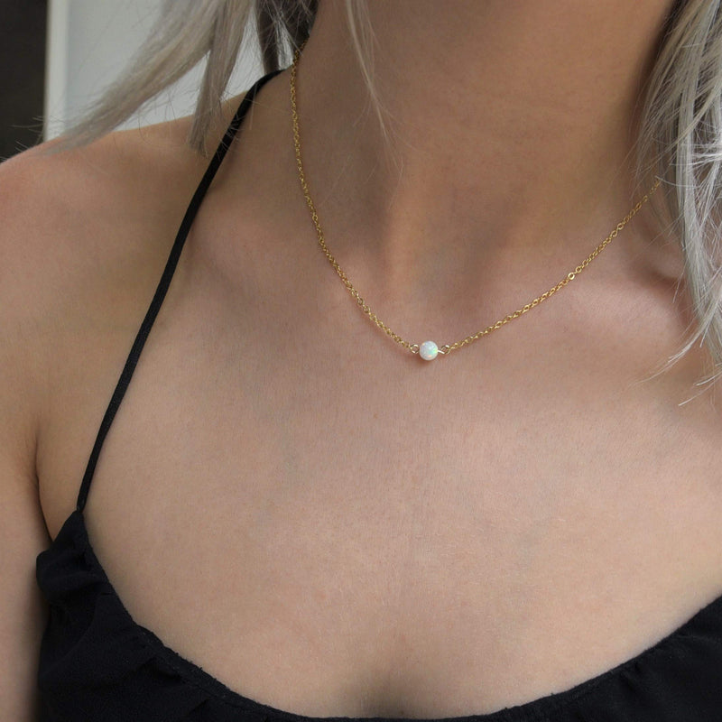 [Australia] - DELLA MODA Single Opal Ball Simple Gold Necklace | 18k Gold Plated Hypoallergenic Brass 