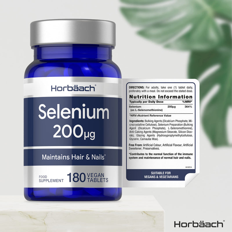 [Australia] - Selenium 200mcg Supplement | 180 High Strength Tablets | with L-Selenomethionine for Hair and Nails | Suitable for Vegans & Vegetarians | No Artificial Preservatives | by Horbaach 180 Count (Pack of 1) 