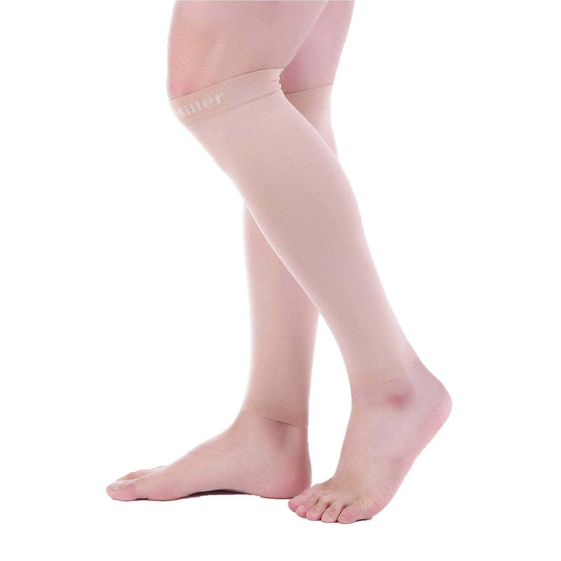 [Australia] - Doc Miller Calf Compression Sleeve Men - 30-40 mmHg, Medical Grade Calf Sleeves for Men and Women Supports Shin Splints, and Varicose Veins Recovery - 1 Pair Small Size - Beige Calf Sleeve 