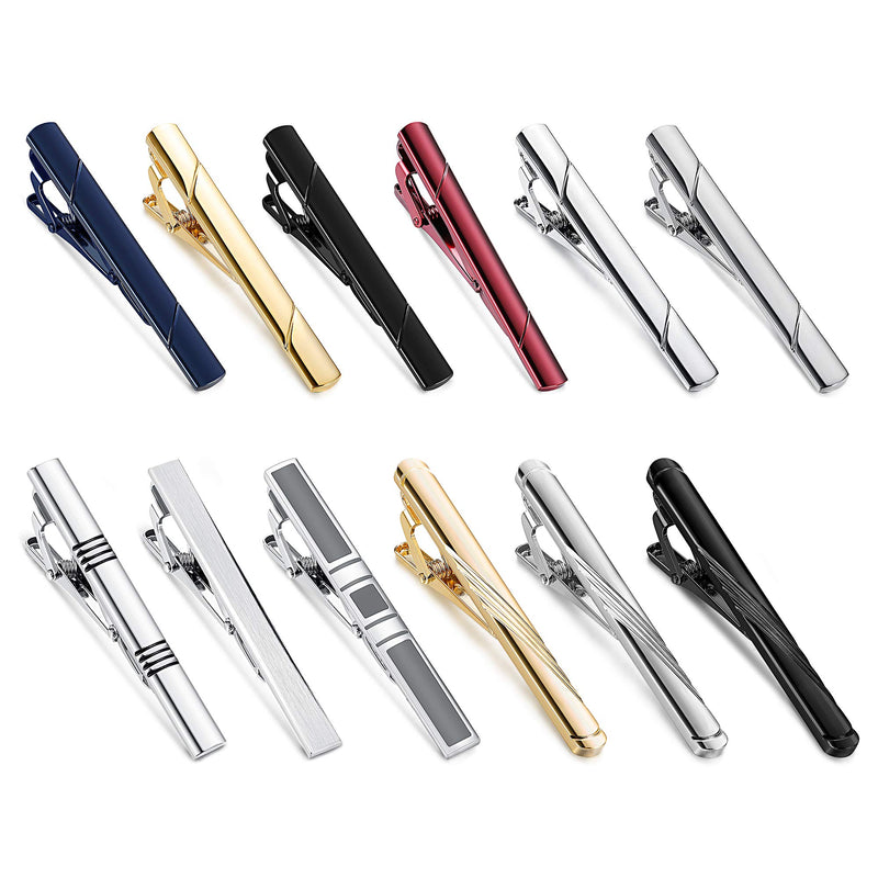 [Australia] - FUNRUN JEWELRY 12PCS Mens Tie Clips Set Black Tie Bar Clip for Regular Ties Necktie Wedding Business Clips with Gift Box 