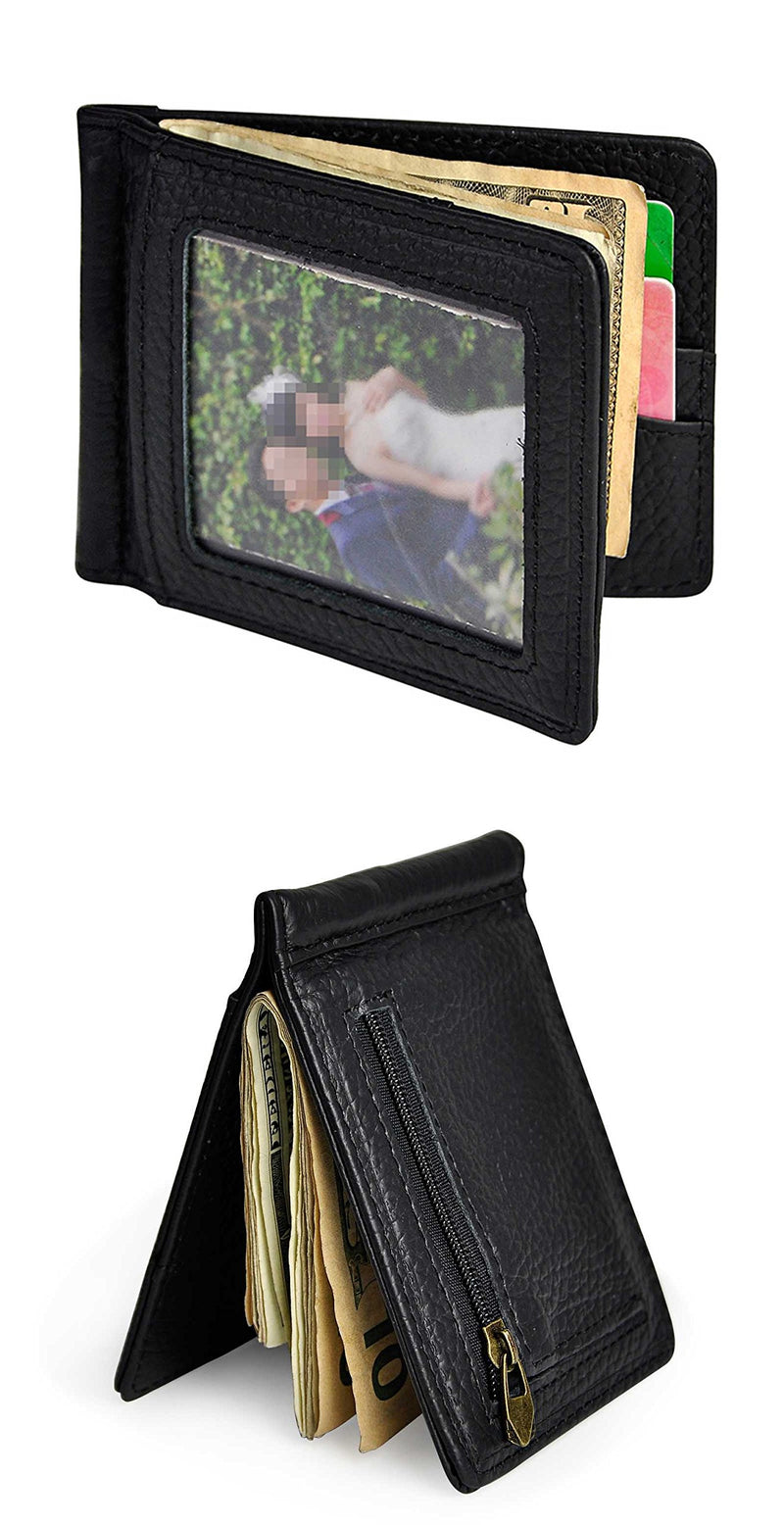 [Australia] - Le'aokuu Mens Leather Small Designer Coin Magnetic Slim Money Clip Card Case Holder Front Pocket Organizer Wallet 1099 1099 Black 