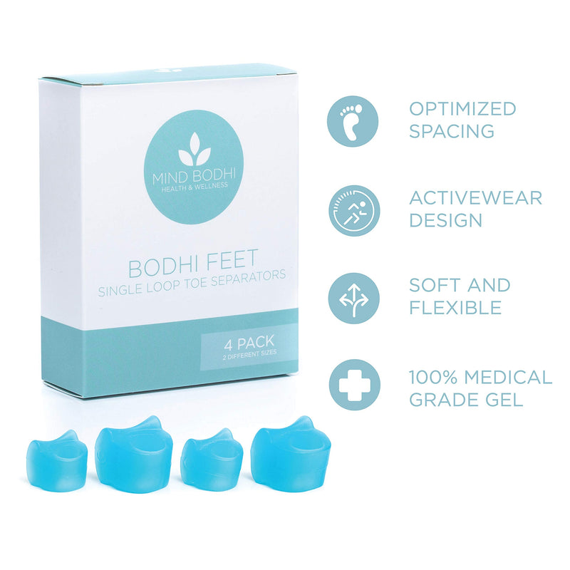 [Australia] - Mind Bodhi Toe Separators 4-Pack (Small and Large) to Cushion The Big Toe and Prevent it from Drifting Inwards (Toe Spacers Toe Spreader Toe Straightener Bunion Corrector Toe Stretcher) - Blue 