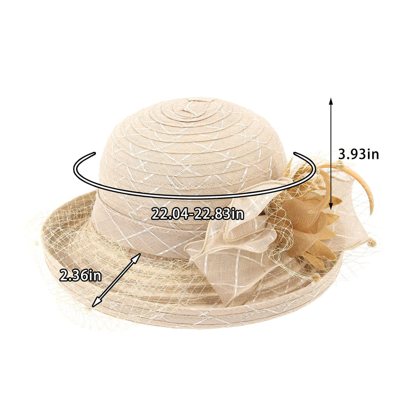 [Australia] - Haoohu Women's Kentucky Derby Hat Roll Brim with Veil Fascinator Cocktail Organza Bridal Dress Cap Veil-apricot 