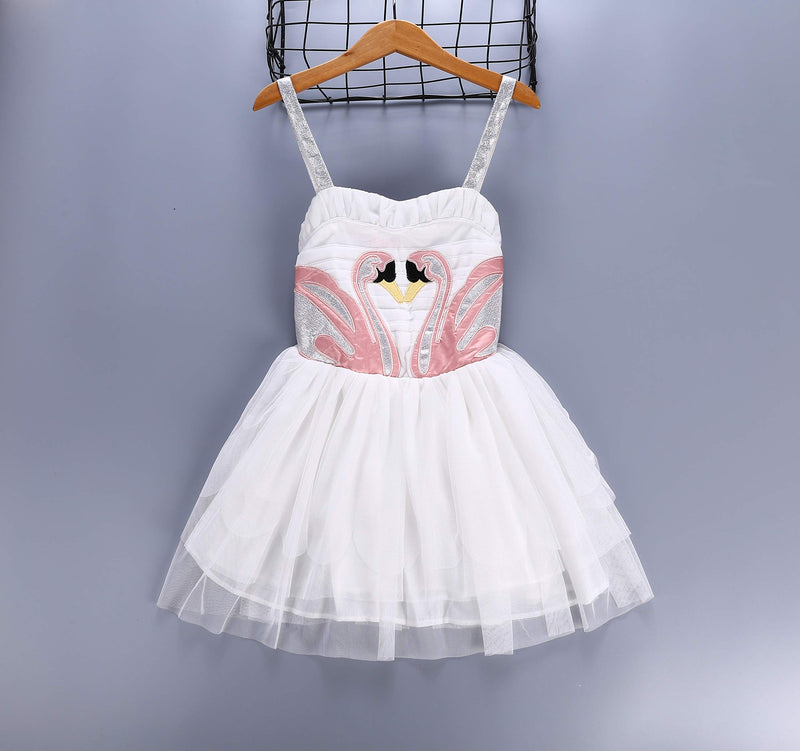 [Australia] - Angle Wing Dress Girl's swan Wing Party Performs Dress, Angel Flamingos Princess Dress, White Halter Dress with Angle's Wings 2-3T 