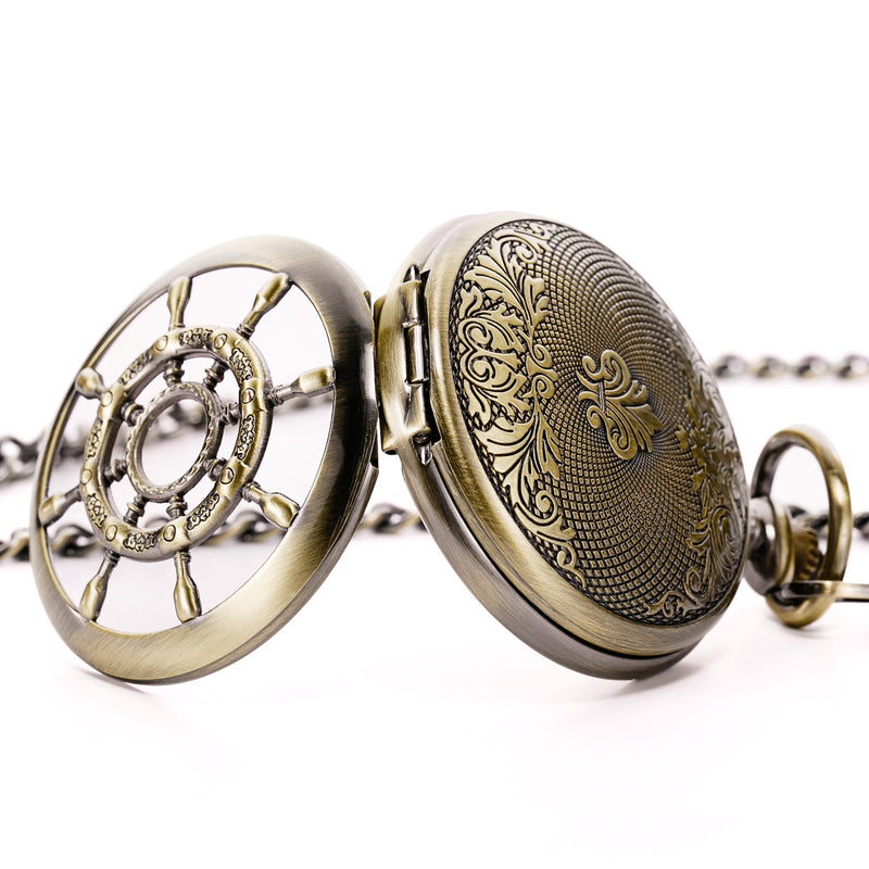 [Australia] - TREEWETO Bronze Double Cover Roman Numerals Dial Skeleton Mens Women Pocket Watch 