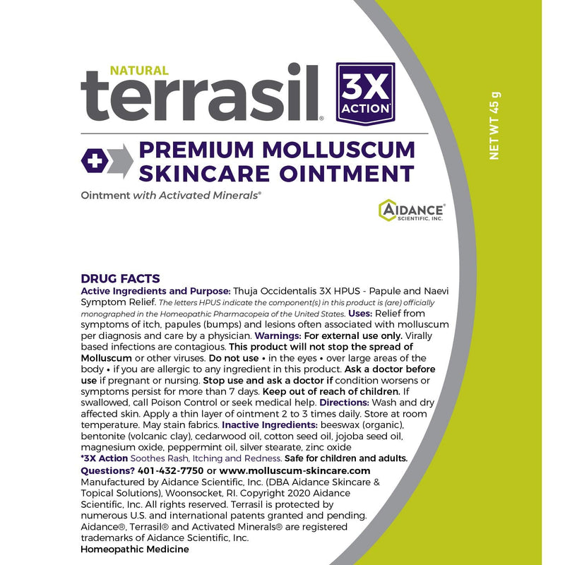 [Australia] - Molluscum Contagiosum Skincare Ointment New Formulation Gentle Safe for Children Guaranteed All Natural for Treating Symptoms Including Redness Bumps Itch 45g by Terrasil 