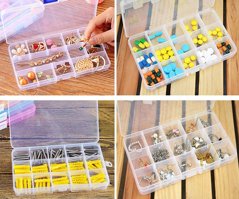 [Australia] - Jewelry Organizer (4pack) Adjustable Removable Clear Plastic 15-Grid Jewelry Organizer Divider Storage Box Jewelry Earring Tool Containers (4pack(15-Grid)) 4pack(15-Grid ) 