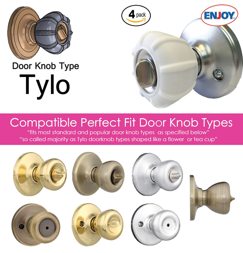 [Australia] - New Enjoy Cover - Door Knob Cover Grips Non Slip Arthritis & Senior Living Aids Grippy Easy Open Decorative. Simple Functional Effective Solution- 4 Pack (White, Tylo) 