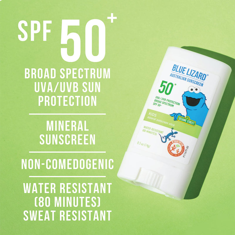 [Australia] - Blue Lizard Kids Mineral Sunscreen Stick with Zinc Oxide, SPF 50+, Water Resistant, UVA/UVB Protection - Easy to Apply, Fragrance Free.5 oz 0.5 Ounce (Pack of 1) 