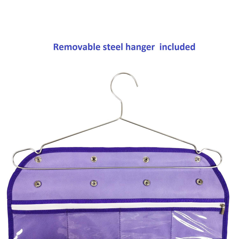 [Australia] - ANIZER Dual Sided Hanging Jewelry Organizer with Hanger for Closet Necklace Earrings Bracelet Ring Travel Holder (56 Zippered Clear Pockets Purple) 56 Zippered Clear Pockets Purple 