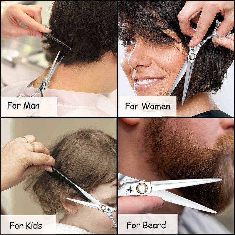 [Australia] - Hairdressing Scissors 6 Inch Hairdresser Scissors Professional Salon Barber Scissors Japanese Stainless Steel Hair Cutting Scissors for Men Women Children‚Ä¶ HS03-SilverStraight2 