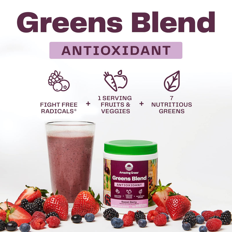 [Australia] - Amazing Grass Greens Blend Antioxidant: Super Greens Powder Smoothie Mix with Spirulina, Beet Root Powder, Elderberry, Bilberry, Prebioitics & Probiotics, Sweet Berry, 30 Servings (Packaging May Vary) Antioxidant Berry 30 Servings (Pack of 1) 