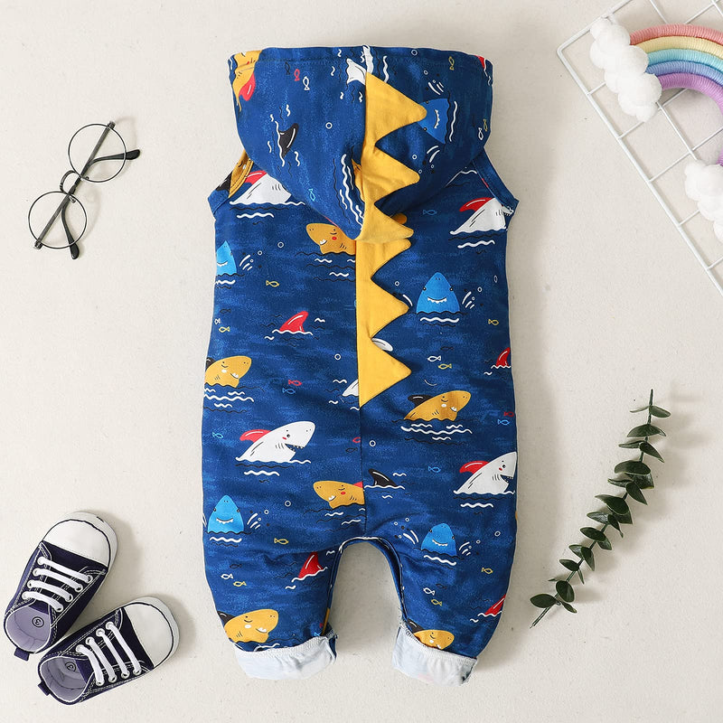 [Australia] - Newborn Baby Boy Romper Clothes Sleeveless Hooded Jumpsuit Baby Boy Summer Outfits for 0-18 Months Blue 0-3Months 