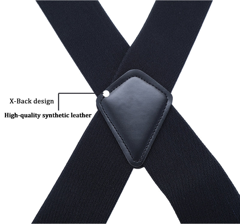 [Australia] - Men Utility Suspenders Adjustable Elastic - Heavy Duty 2 Inch Wide X Shape Strong Clip Suspender Black 