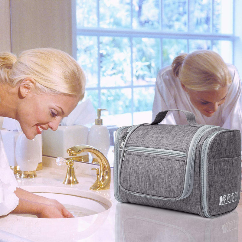 [Australia] - Extra Large Hanging Toiletry Bag Travel Cosmetic Organizer Shower Bathroom Bag for Men Women Water-resistant (Grey Denim) Grey Denim 