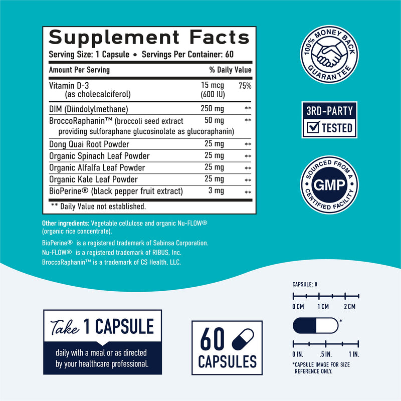 [Australia] - DIM Supplement 250 mg - Estrogen Balance for Women - Hormone Menopause Relief, Hormonal Acne Treatment, PCOS & Estrogen Metabolism Support Supplements with Dong Quai - Gluten-Free, 2-Month Supply DIM 250 Veggie Complex 