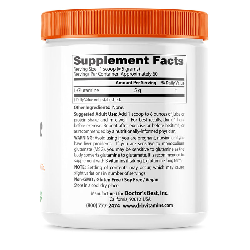 [Australia] - Doctor's Best Pure L-Glutamine Powder, Supports Muscle Mass, Strength & Post-Workout Recovery, Amino Acid, 300g 
