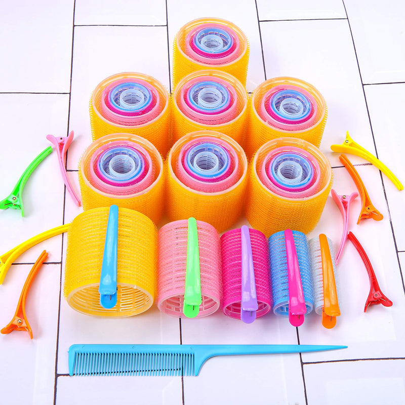 [Australia] - URATOT Self Grip Hair Rollers Set 40 Rollers, 15 Duck Bill Clips, 1 Combs, 1 Storage Bag, Hairdo Tools for Adults and Kids, 64mm, 48mm, 36mm, 30mm, 20mm (Yellow, Pink, Dark pink, Blue, Light blue) Yellow, Pink, Dark pink, Blue, Light blue 