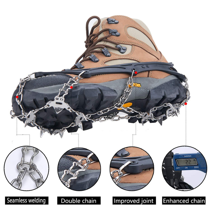 [Australia] - Uelfbaby Crampons Upgraded 19 Spikes Ice Snow Grips Traction Cleats System Safe Protect for Walking, Jogging, or Hiking on Snow and Ice (Fit S/M/L/XL/XXL Shoes/Boots) black Medium 