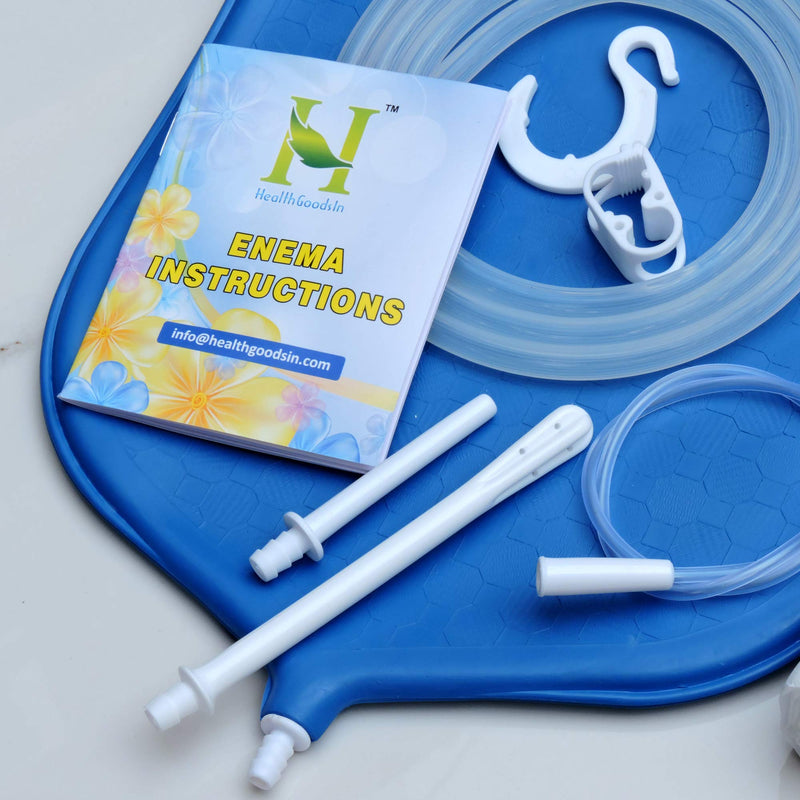 [Australia] - HealthGoodsIn - The Perfect Enema Bag Kit in Blue Color for Colon Cleansing with Platinum Cured Silicone Hose (4 Quart, Open Top) 