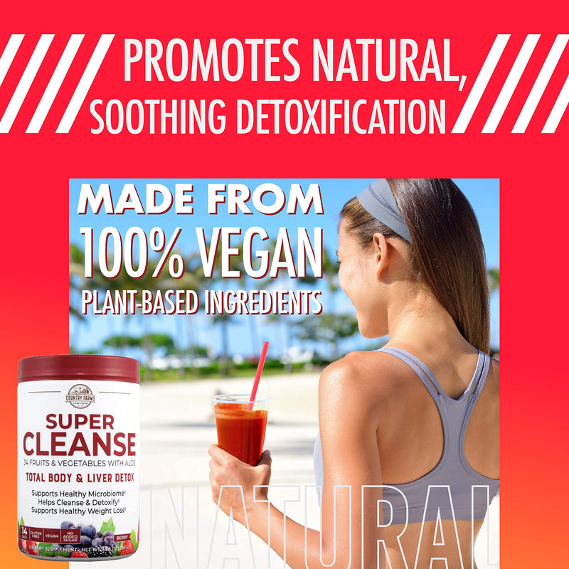 [Australia] - Country Farms Super Cleanse, Super Juice Cleanse, Supports Healthy Digestive System, 34 Fruits and Vegetables with Aloe, Promotes Natural Detoxification, Drink Powder, 14 Servings, 9.88 Ounce 