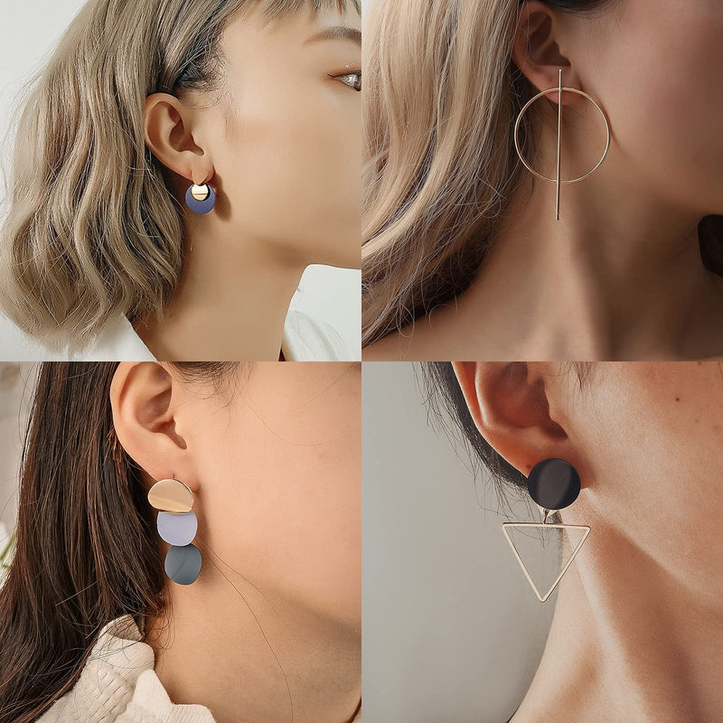 [Australia] - CHANBO 8 Pairs Women's Statement Earrings Korean Acrylic Drop Earrings For Women Geometric Round Gold Earrings Female Jewelry 