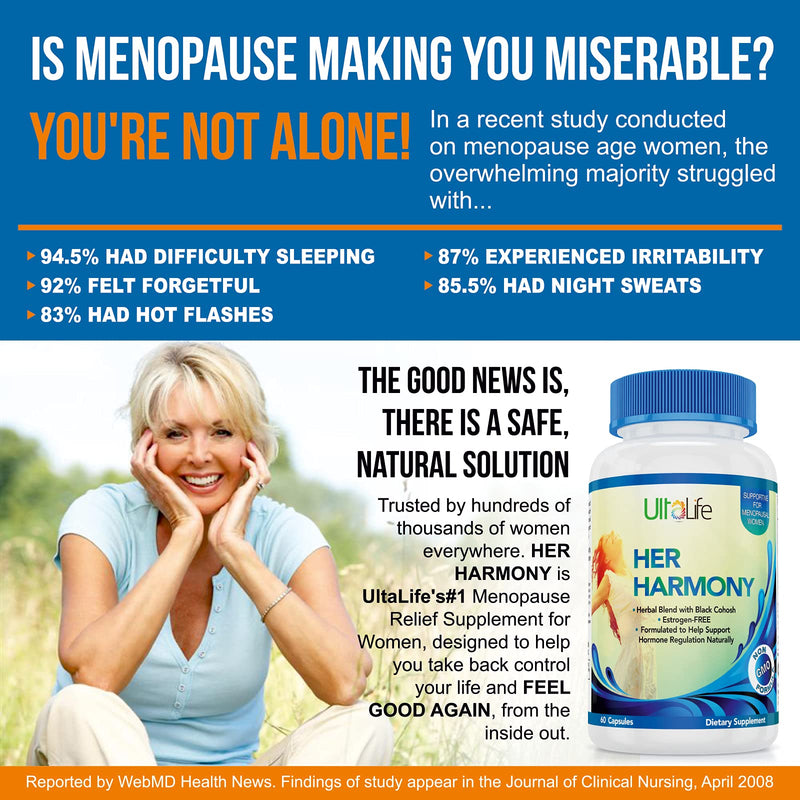 [Australia] - Her Harmony Advanced Menopause Supplement + Black Cohosh. Mood Swings, Irritability, Hot Flashes & Night Sweats Relief. Estrogen-Free. Natural Herbal Pill Balances Hormones to Help You Feel Good Again 120 Count (Pack of 1) 