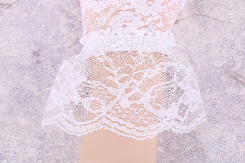[Australia] - Livingston Women's Summer Elegant Dressy Short Lace Gloves White With Wrist Ruffle 
