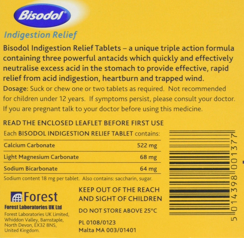[Australia] - Bisodol Indigestion Relief Tablets - 100 Tablets Fast Relief to Trapped Wind, Acid Indigestion & Heartburn,100 Count (Pack of 1) 