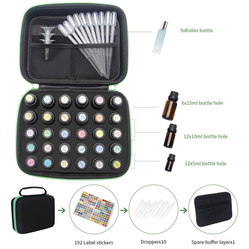 [Australia] - Essential Oil Storage Case,30 Bottles Carrying Oil Holder for doTerra and Young Living Oils,Storage Box Hard Shell Dense Foam Organizer for 15 10 5 ml Roller Bottles with Stickers,Funnels and Pipettes 