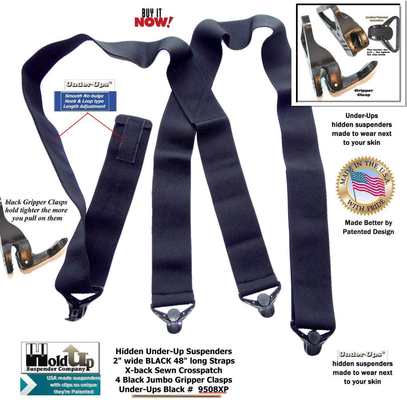 [Australia] - Holdup Hidden Undergarment Black 2 inch wide Suspenders with Jumbo Gripper Clasp 