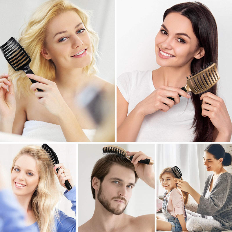 [Australia] - Boar Hair Brushes 2 Pack, Suitable for Men, Women & Kids’ Long Curly Wet or Dry Hair, HIPPIH Hairbrush for Thick Hair Can Adds Shine and Makes Hair Smooth Black and Brown 