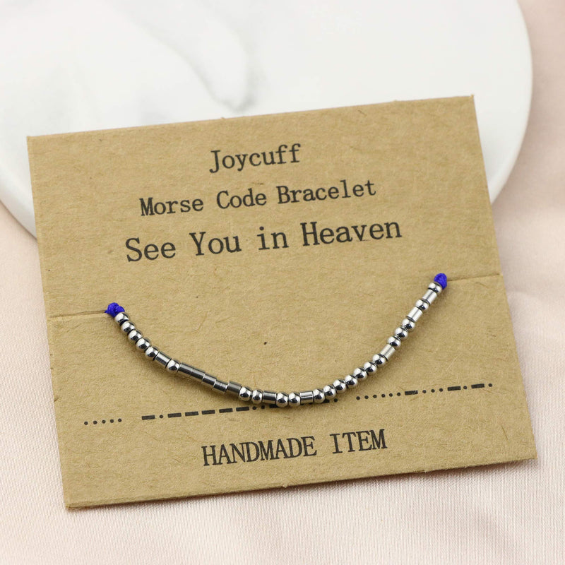 [Australia] - Joycuff See You in Heaven Morse Code Bracelets for Women Teen Girls Memorial Gifts Loss of Loved One Mom Dad Sympathy Jewelry Remembrance Bracelet Blue 