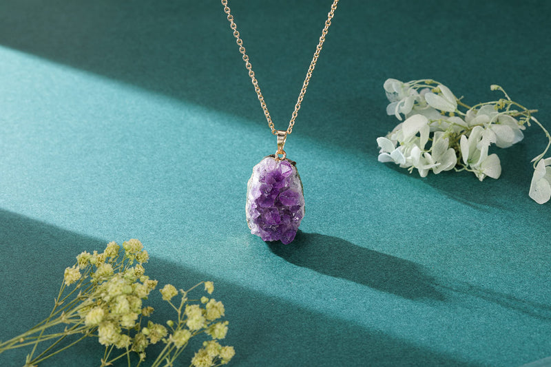 [Australia] - CrystalTears Amethyst Healing Crystal Necklace Natural Raw Amethyst Quartz Crystal Cluster Stone Pendant Necklace for Women Girls Christmas Mother's Day Gift #2 