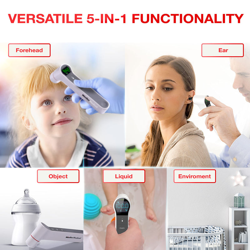 [Australia] - Mueller Ear Forehead Thermometer for Adults and Kids for Fever with Ear Temperature Probe and LCD Display, Non-Contact Body and Surface Thermometer, Auto Shut-Off, Gray 