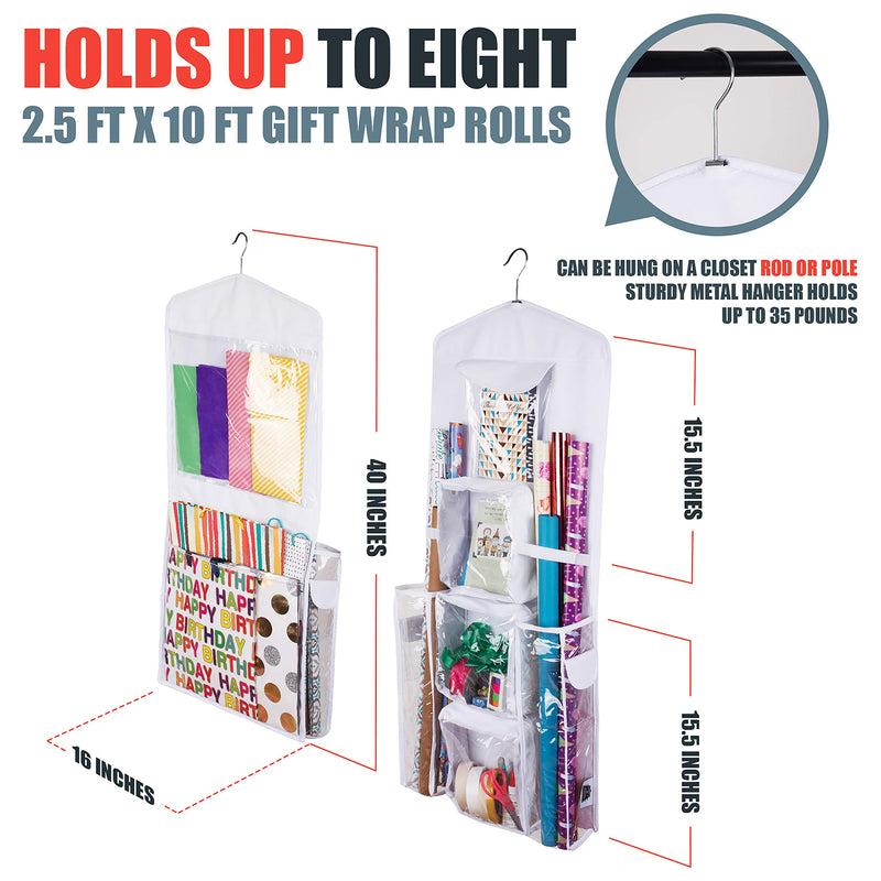 [Australia] - Regal Bazaar Double-Sided Hanging Gift Bag and Gift Wrap Organizer (White) White 