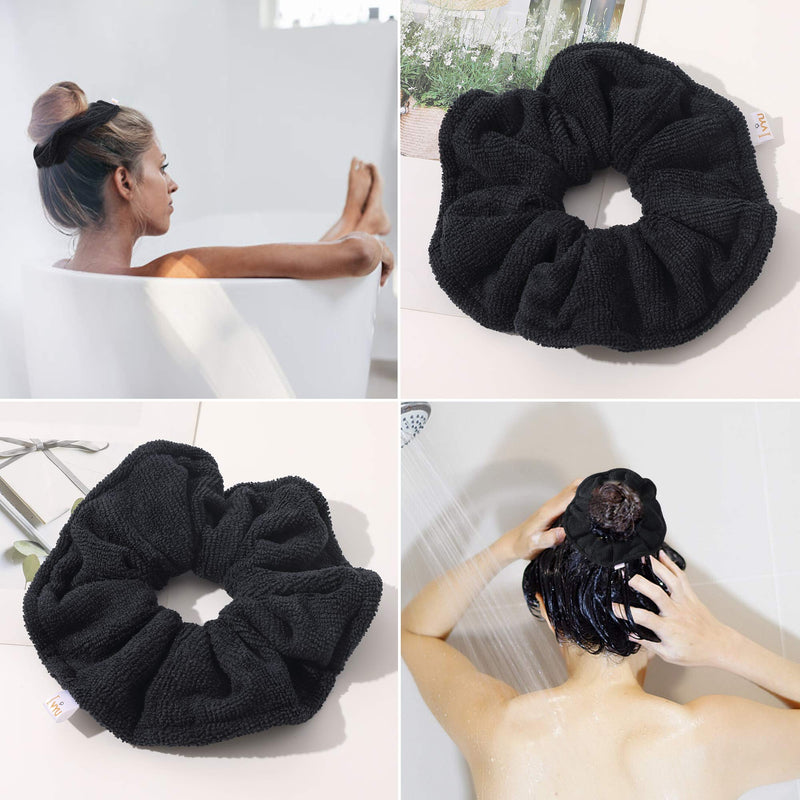 [Australia] - Microfiber Hair Drying Towels Scrunchies - Large Cute Jumbo Buns Fiber Wrap Anti Frizz for Curly Hair Super Heatless for Bed Shower Absorbent Hair Ties for Girls Scrunchy Gift for Women Friends Black 