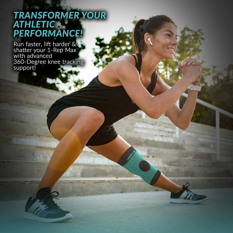 [Australia] - MODVEL Professional Knee Brace | Knee Compression Sleeve Support | FSA or HSA eligible | Medical Grade Knee Pads for Running, Meniscus Tear, ACL, Arthritis, Joint Pain Relief. Turquoise Small 