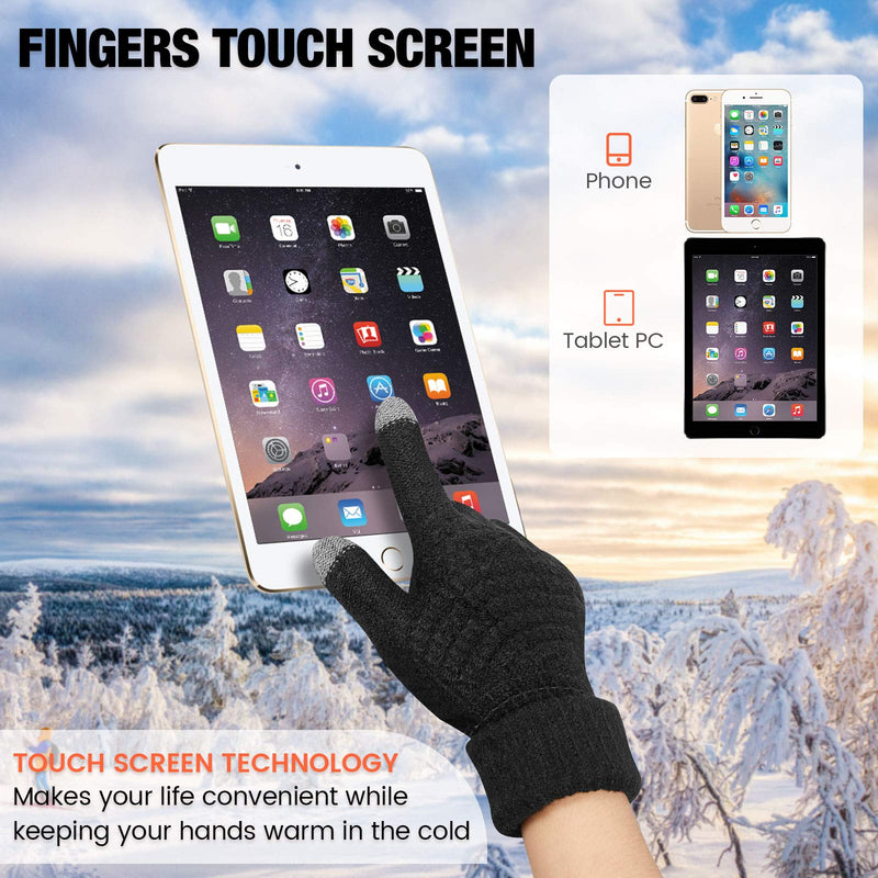 [Australia] - 2 Pairs Women's Winter Touch Screen Gloves Warm Fleece Lined Knit Gloves Elastic Cuff Winter Texting Gloves Black, Beige 