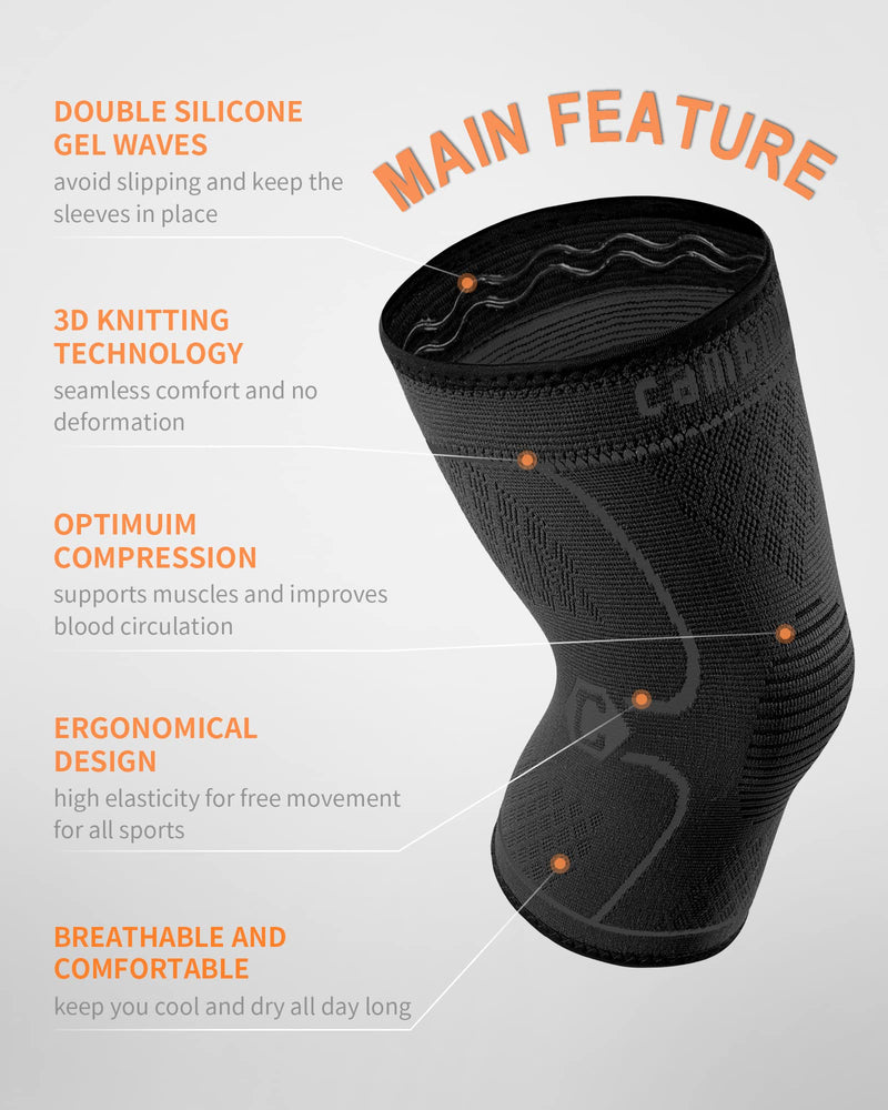[Australia] - CAMBIVO 2 Pack Knee Brace, Knee Compression Sleeve Support for Men and Women, Knee Pads for Running, Hiking, Meniscus Tear, Arthritis, Joint Pain Relief Medium Coal 