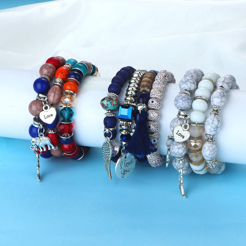 [Australia] - sailimue 6 Sets Bohemian Stackable Bead Bracelets for Women Men Multilayered Stretch Bangles Bracelet Set Boho Multicolor Jewelry … Style A：21PCS 