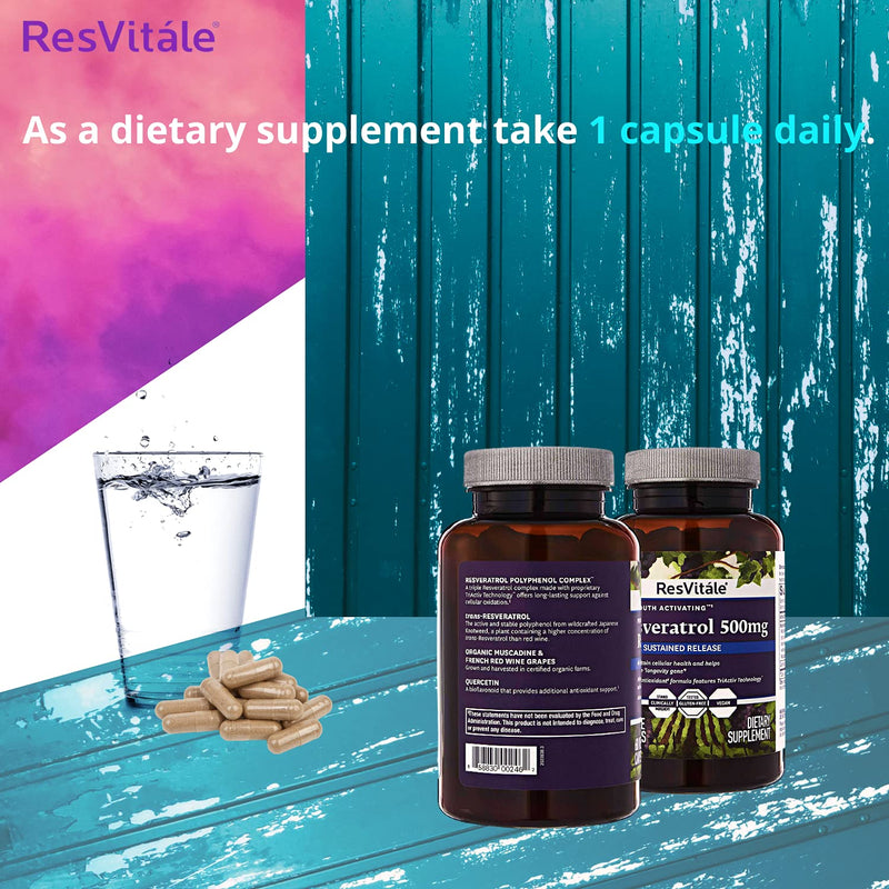 [Australia] - ResVitale Resveratrol 500mg - Anti Aging Skin Care Antioxidants Supplement for Heart Health & Daily Immune Support - Natural Trans Resveratrol Supplement with Grape Extract & Quercetin, 30 Veggie Caps 
