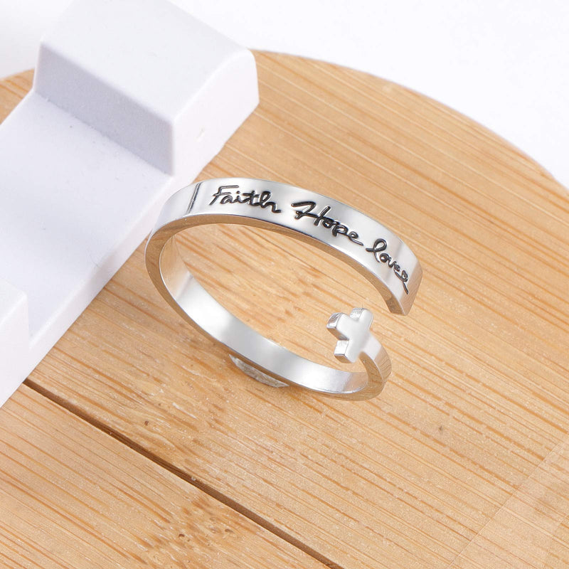 [Australia] - liforlove Jewelry Fashion Cross Faith Ring Stainless Steel Adjustable Faith Ring Open Cross Wrap Ring Statement Rings Minimalist Eternity Wedding Bands Faith Hope Love Ring 