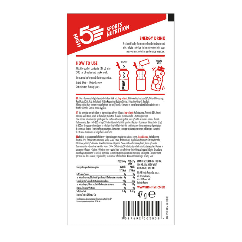 [Australia] - HIGH5 Energy Hydration Drink Refreshing Mix of Carbohydrates and Electrolytes (Berry, 12 x 47g) Berry 47 g (Pack of 12) 