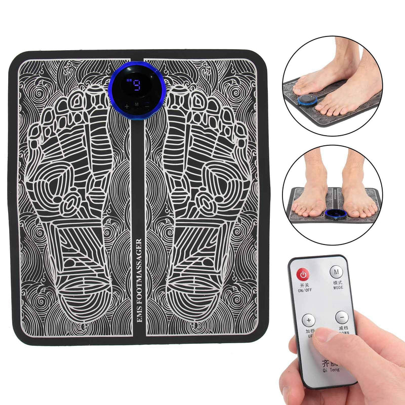 [Australia] - EMS Foot Massager, Portable Electric Rechargeable Foot Massage Mat Pain Relief Feet Muscle Stimulator with Remote Control & Electrode Patch Feet Circulation Massager 