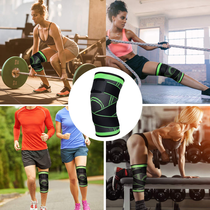 [Australia] - Knee Sleeve, Professional Knee Brace with Removable Adjustable Straps, Premium Compression Support for Arthritis Pain, Running Safety, Cross Fitness Training, Men's/Women's - Single (Large, GREEN01, 1) Large 
