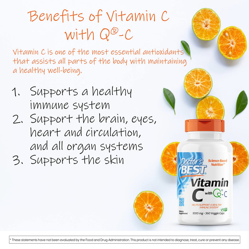 [Australia] - Doctor's Best Vitamin C with Quali-C 1000 mg, Healthy Immune System, 360 Count (Pack of 1) 360 Count (Pack of 1) 