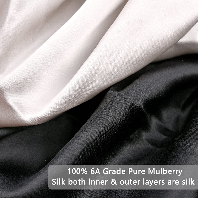 [Australia] - YMHPRIDE 2 Packs Mulberry Silk Hair Wrap for Sleeping 100% Pure Silk Bonnet Sleep Cap Night Hat Hair Wrap for Women, 19 Momme Soft Breathable with Silk Sleep Eye Mask/Earplugs(Black/Silver Gray) Black/Silver Gray-B 