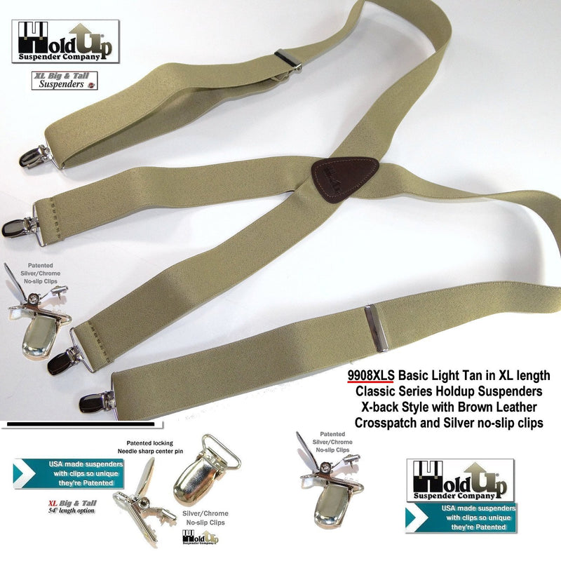 [Australia] - Holdup USA Made Classic tan XL suspender 1 1/2" wide 54" long with patented silver clips 