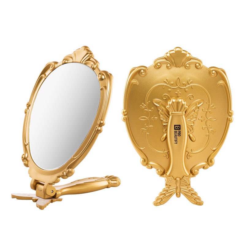 [Australia] - Probeautify Decorative Hand Held Mirror - Beautifully Butterfly Design Hand Mirrors with Handle - Lightweight Mirror - 180 Degrees Full Folding Portable Mirror - Travel Makeup Mirror (Gold) Gold 